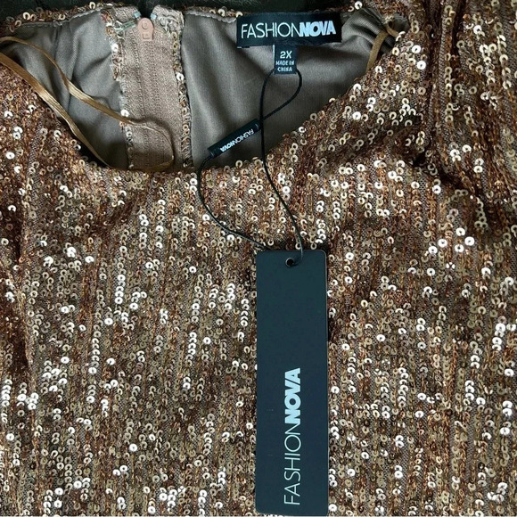New Fashion Nova Chocolate “Sparkle And Snatched” Shoulder Pad Jumpsuit Size 2X - Picture 13 of 15